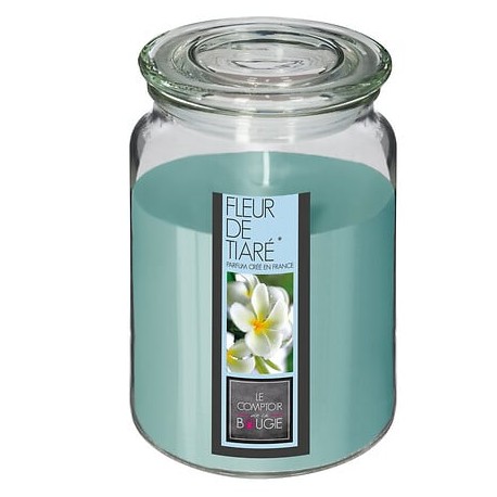 Vela perfumada flor tahiti en tarro de cristal con tapa 10x14cm