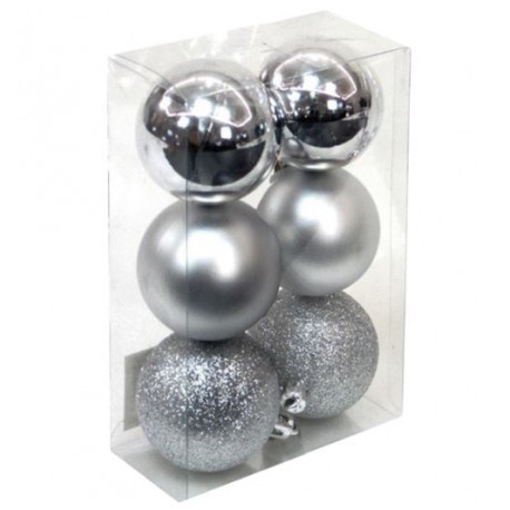 Pack 6 bolas para árbol 8cm plateadas