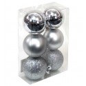 Pack 6 bolas para árbol 8cm plateadas
