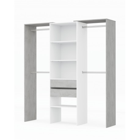 Vestidor blanco y cemento 2 cajones 179x50x202cm