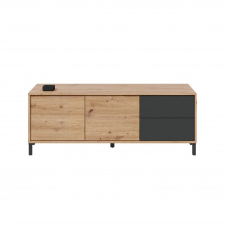 Mesa TV Brooklyn roble y gris 2 puertas 130x41x47cm