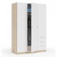 Armario 3 puertas 3 cajones roble y blanco 121x52x180cm