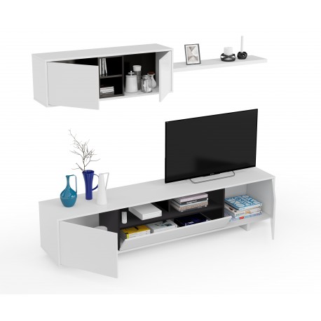Mueble salón blanco y gris 200x46x41cm