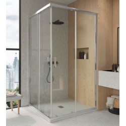 Mampara ducha cromo transparente con guía inferior 80x080cm