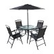 Set mesa + 4 sillas + sombrilla acero