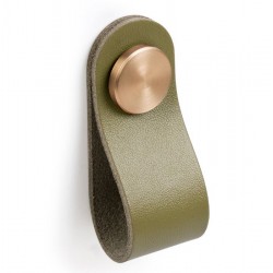 Pomo piel verde boton laton satinado 2uds