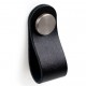Pomo piel negro boton inox mate 2uds