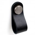 Pomo piel negro boton inox mate 2uds