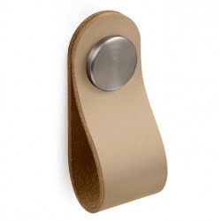 Pomo piel arena boton inox mate 2uds