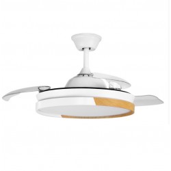 Ventilador de techo DC retráctil blanco/haya con luz led + mando Ø108 Emperador