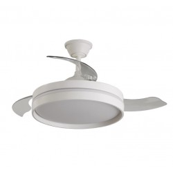Ventilador de techo DC retráctil blanco con luz led + mando Ø108 Mandarin