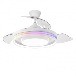 Ventilador de techo DC retráctil blanco con luz led RGB + mando Ø107 Pitufo