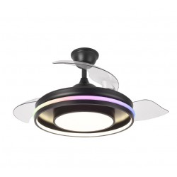 Ventilador de techo DC retráctil negro con luz led RGB + mando Ø107 Pitufo