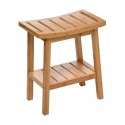 Taburete de bambú con estante inferior para baño