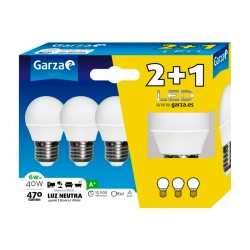 Bombilla esférica LED E27 6W 470lm Pack 2+1