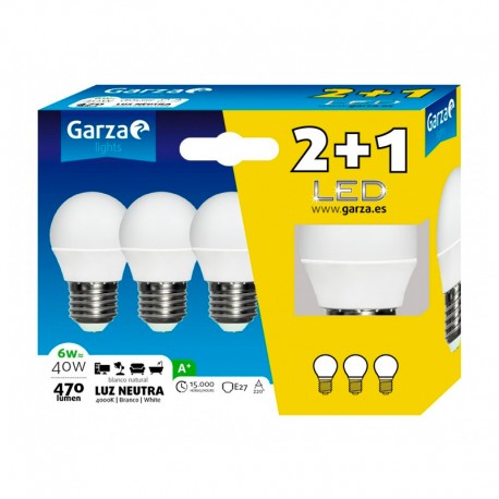 Bombilla esférica LED E27 6W 470lm Pack 2+1