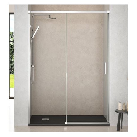 Mampara frontal ducha Yaiza 1F+1P cromo transparente