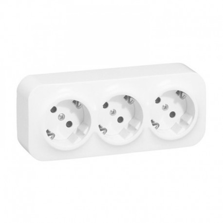 Base de enchufe triple blanco de superficie 2P + TT 16A IP21 Forix