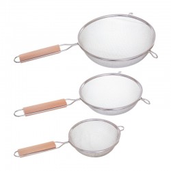 Set de 3 coladores malla de acero inox. con mando de madera 12/16/20cm