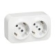 Base de enchufe doble blanco de superficie 2P + TT 16A IP21 Forix