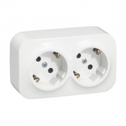 Base de enchufe doble blanco de superficie 2P + TT 16A IP21 Forix