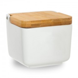 Salero con tapa de bambú blanco 12x11x12cm