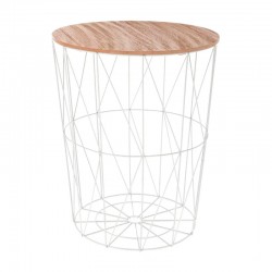 Mesa redonda auxiliar de metal/madera blanca 47x57cm
