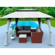 Pérgola de acero con cortinas gris 3x4m