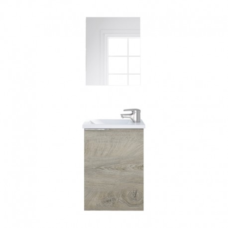 Mueble de baño suspendido roble Alaska Compact + lavabo + espejo