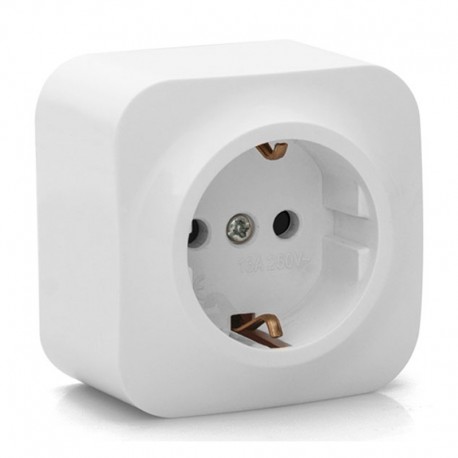 Base enchufe Schuko de superficie blanca 2P + TT 16A