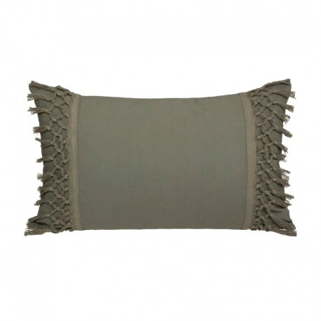 Cojín macramé con flecos de algodón/poliéster verde 30x7x50cm