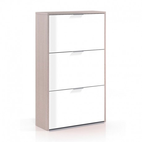 Zapatero de melamina 3 trampones blanco/roble