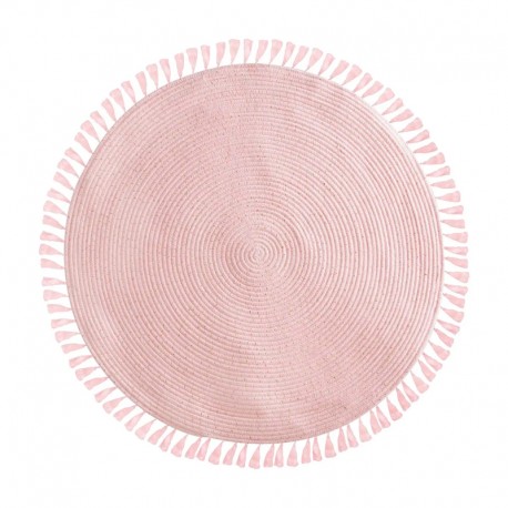 Alfombra de poliéster /algodón con flecos rosa 90cm