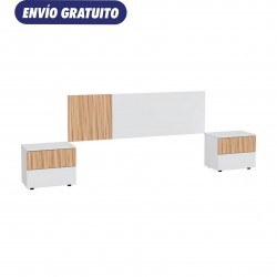 Cabecero + 2 mesitas blanco artik/natural 266x34x89cm Ethna