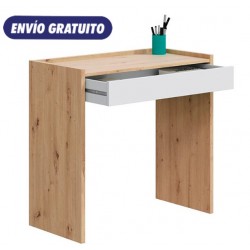 Mesa de escritorio juvenil con cajón en blanco y roble Noa