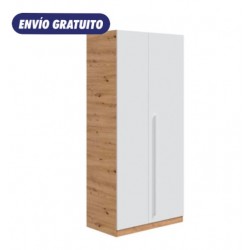 Armario ropero 2 puertas + 3 baldas blanco artik y roble nodi Noa