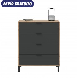 Cómoda 4 cajones roble y gris 77,5x40x94cm