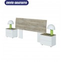 Cabecero + 2 mesitas blanco y roble alaska 256x34x97cm