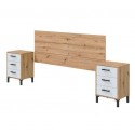 Cabecero + 2 mesitas roble nodi y blanco 240x33x101cm
