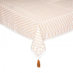 Mantel de algodón con estampado y pompones 140x240cm