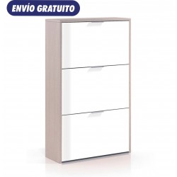 Zapatero 3 trampones blanco/roble 60x22x113cm