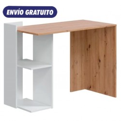Mesa de escritorio con estantes reversible en roble y blanco 100x52x78cm