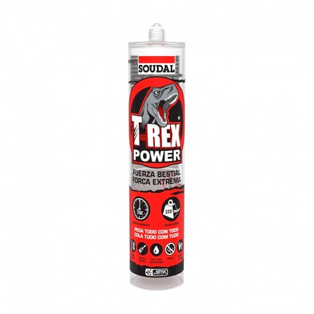 Sellador adhesivo transparente T-Rex Power tubo 290ml Soudal