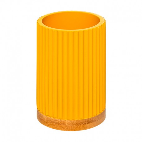 Vaso de poliresina/piedra/bambú mostaza 7,1x11cm Moderna