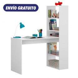 Mesa de escritorio con estantería blanca Duplo