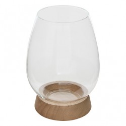 Portavelas base madera y vidrio transparente