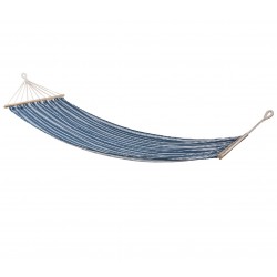Hamaca tumbona de tela azul con rayas
