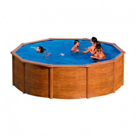 Piscina de acero acabado madera redonda Pacific Gre altura 120