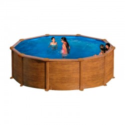 Piscina de acero acabado madera redonda Mauritius Gre altura 132
