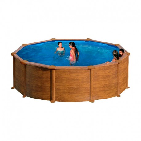 Piscina de acero acabado madera redonda Mauritius Gre altura 132